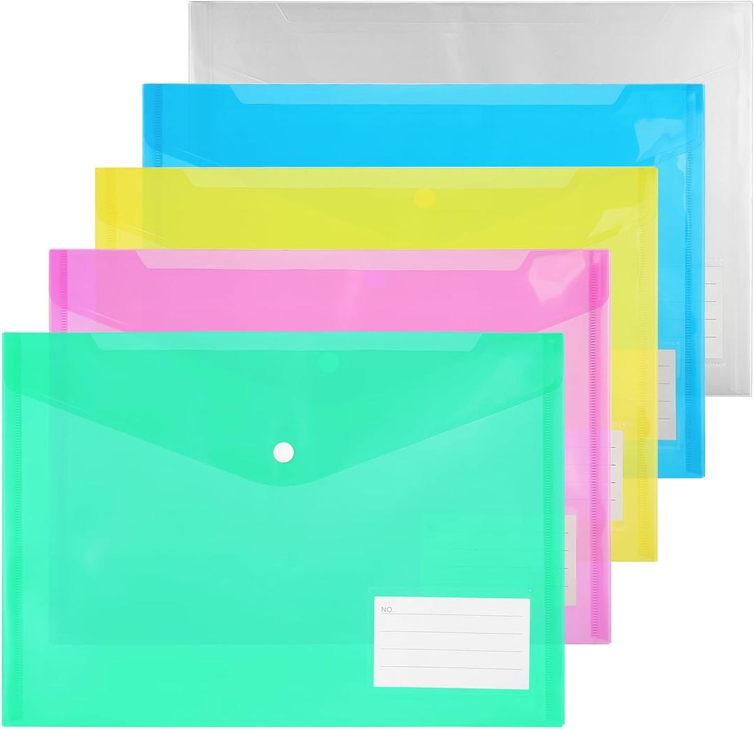 A4 Plastic Folders - Clear Envelopes with Snap Closure - Set of 50, Reusable Document Pouches (32.4 x 23.4 cm/12.7 x 9.1 inch)