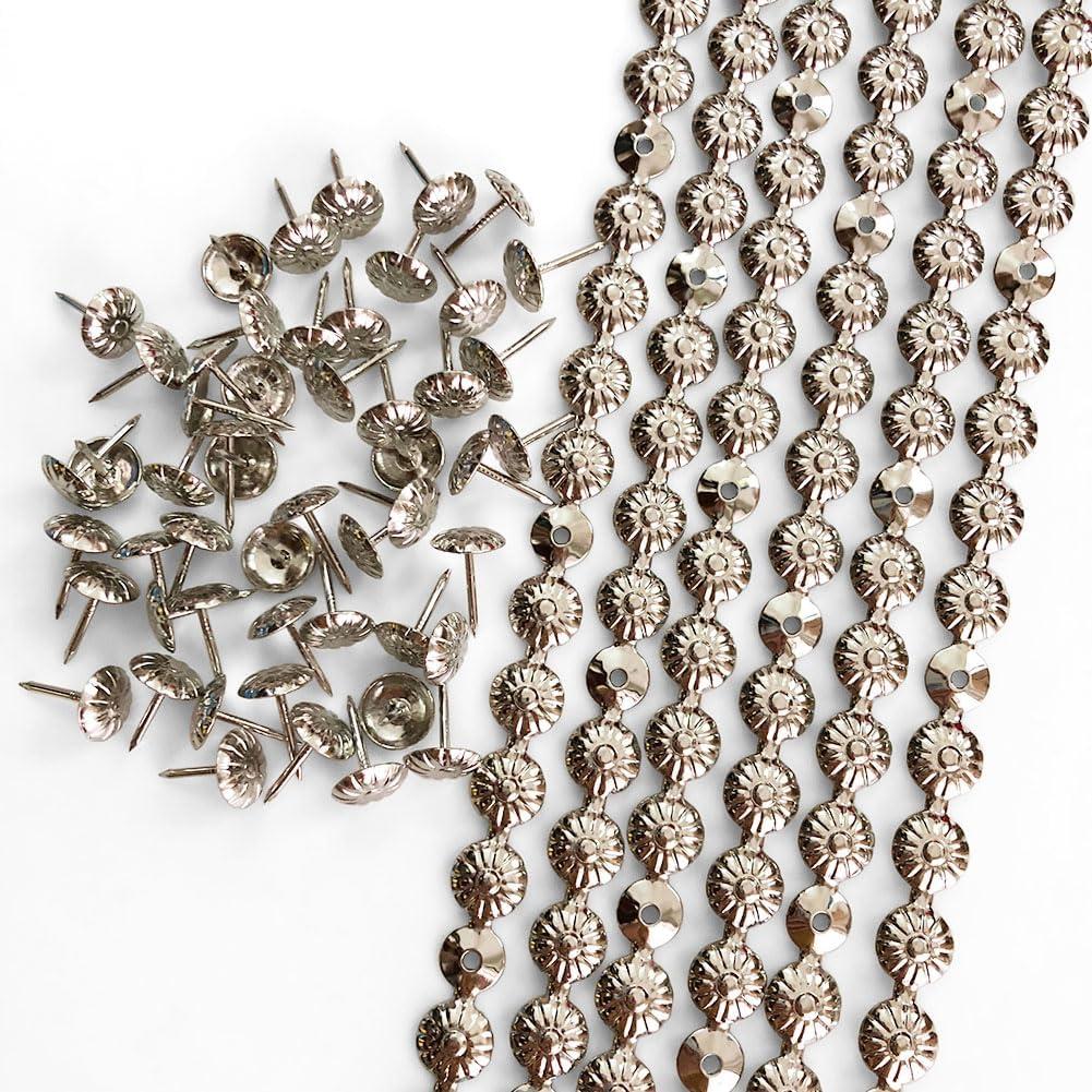 Let's Decorate 10 Meters D11mm Nickel Flower Plated Upholstery Tacks Strips,Decorative Nail Strips/Nailhead Trims,Sofa Tacks,DIY Furniture Accessory (H:11mm Nickel Flower)