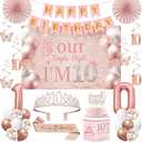 10th Birthday Decorations for Girls,32PCS 10th Birthday Party Decorations,Including Backdrop, Crown, Sash, banner, Hanging Swirl,Cake Topper,balloons, Anniversary Card and Paper Fans