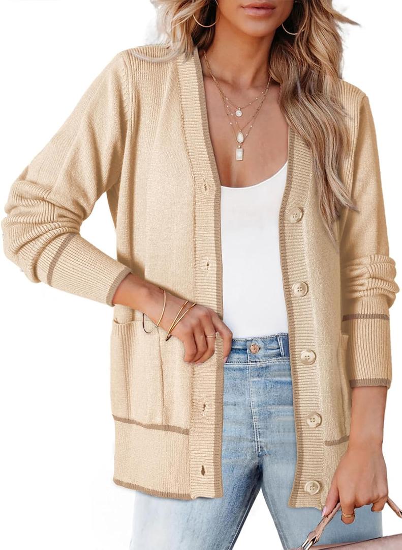 Dokotoo Short Cardigans for Women Color Blocked 2026 Spring Fashion Button Down Sweaters Winter Coats with Pockets (S)