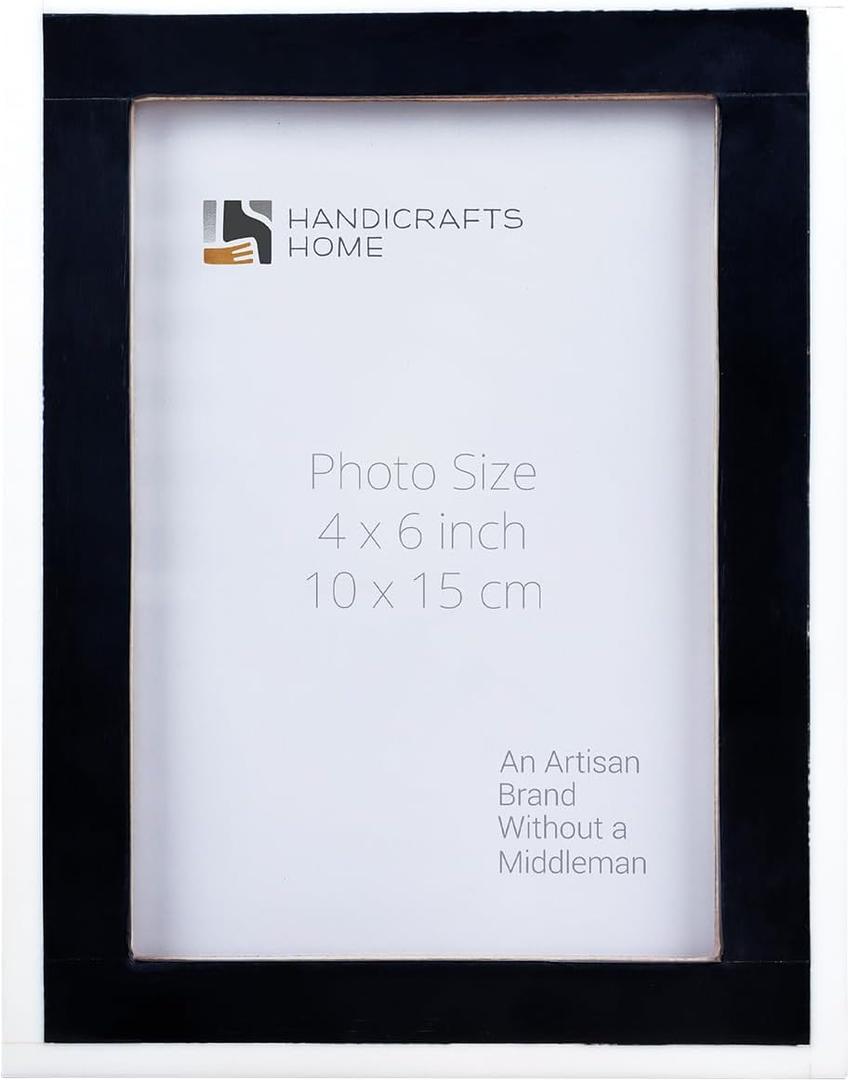 Handicrafts Home 4 by 6 Black White Picture Frame, Handmade Frame For Boho Chic Home Decor, Desk & Wall Decor, Tabletop & Wall, Ideal for Living Room, Office Family Photos, Wedding & Christmas Gift