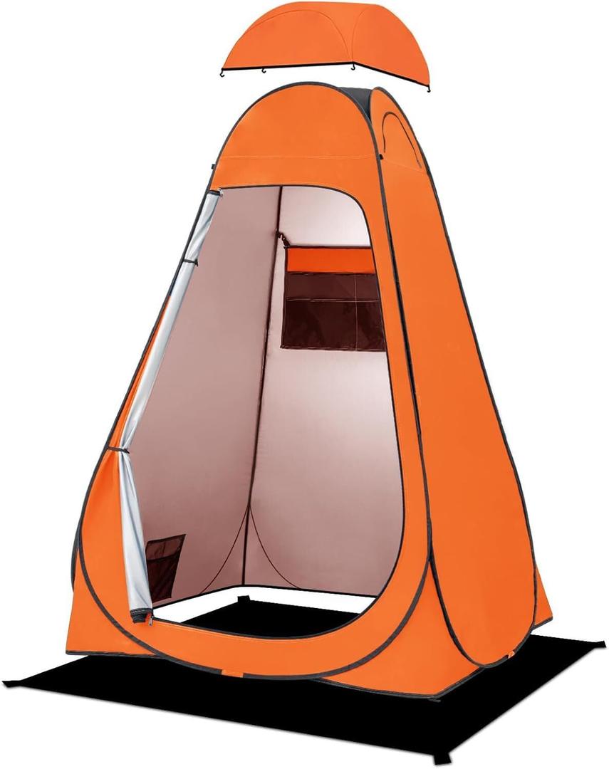 BRIAN & DANY Pop Up Shower Tent, Portable Privacy Camping Changing Tent, Camp Toilet Bathroom Pod with Rain Shelter & Windows, UPF 50+ & Waterproof, 47.2" x 47.2" x 74.8" (Orange)