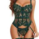 Avidlove Lingerie for Women Lace Corset and Panty Outfits Garter Lingerie Sets XL (Green)