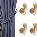 4 Pack Brass Gold Curtain Tieback Hooks, Curtain Holdback Hooks for Wall Mounted, Decorative Hooks Drapery Tiebacks with Screws (4 Pack Brass Gold)
