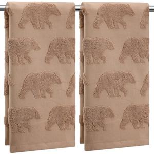 SmoothNovelty 2 Pcs Bear Jacquard Hand Towels for Bathroom Brown Hand Towels 100% Cotton Absorbent Decorative Weave Bath Decor Neutral Bathroom Decor Gift, 13. 7 x 29. 5 Inch