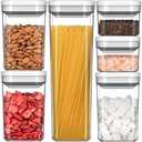 MR.SIGA 6 Piece Airtight Food Storage Container Set, BPA Free Kitchen Pantry Organization Canisters, One-handed Kitchen Storage Containers for Cereal, Spaghetti, Pasta, White