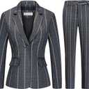 Womens 2 Piece Plaid Suits Set Business Office One Button Blazer Jacket Casual Long Sleeve Pant Suit Set (Small)