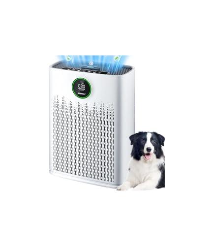 Air Purifiers for Home Large Room, Cover Up to 2400 Ft² with True HEPA Filter, Smart Mode, PM2.5 Air Quality Display, 22dB Sleep Mode, Aromatherapy with 2X-Purification & 360°Air Outlet, HAP603, White