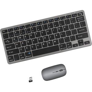 Portable mini Wireless Bluetooth Keyboard and Mouse Combo, Bluetooth 3.0/5.0/2.4G, Multi-Device pc,Laptop,Phone,ipad,Windows,iOS,Android Compatible, Rechargeable,78KEY,11.2inch Length (Gray)