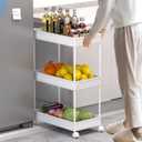 SPACELEAD 3 Tier Rolling Cart with Wheels, Storage Craft Art Trolley Organizer Serving, 3 Hanging Baskets Easy Assembly, for Office, BathroomLiving Room, Kitchen, White