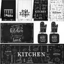 10 Pcs Farmhouse Kitchen Decor Sets 4 Black and White Kitchen Dish Towels 2 Vintage Pot Holders 2 Oven Mitts Glove Rustic Non Slip Rugs and Mats for Floor Home Decorations Accessories Mom Gifts