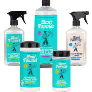 Aunt Fannie's Whole Home Cleaning Bundle: All Purpose Spray, Floor Cleaner, Glass & Window Cleaner, Multi-Surface Wipes, Carpet Refresher (18.6 Fl Oz (Pack of 5))
