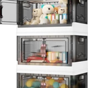 HAIXIN Storage Bins with Lids - Collapsible Storage Bins, Wardrobe Closet Organizer, 19 Gal Stackable Toy Storage, Foldable Plastic Storage Container with Door, Crate for Book Storage (3 Pack)