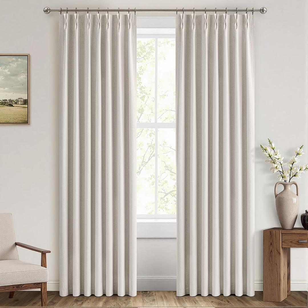 MIULEE Pinch Pleated Curtains Blackout 84 Inch Long, Bedroom Linen Pleat Curtains with Hooks Thermal Insulated Noise Reducing Window Drapes for Living Room Track, 2 Panels Set, Ivory Cream Birch