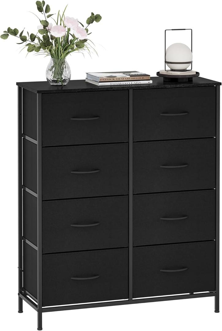 WelFurGeer 8 Drawer Fabric Dresser with Sturdy Metal Frame, Tall Dresser with Fabric Bins, Storage Chest of Drawers for Bedroom, Closet, Kids Room Organization, Black