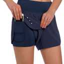 Ksmien Women's 2 in 1 Running Shorts - Lightweight Athletic Workout Gym Yoga Shorts Liner with Phone Pockets M