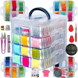 176 PCS Embroidery Floss Set, Complete Set of Tools kit, 4-Tier Organizer Storage Box