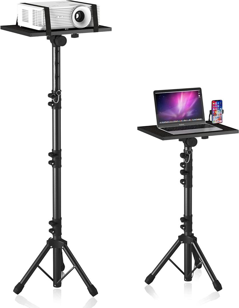 Projector Stand Tripod, Laptop Tripod Stand Adjustable Height from 23.5 to 63.5 inches with Gooseneck Phone Holder, Laptop Floor Stand for Office, Home, Stage, Studio, DJ Racks Holder Mount (Black)