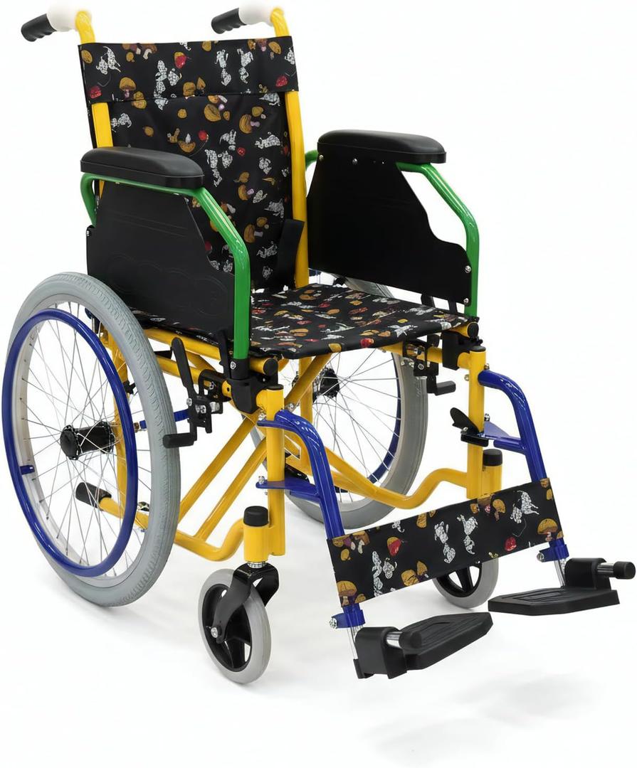 Pediatric Wheelchair for Kids & Children - Lightweight, Manual Folding 14" Wheelchair w/Safety Belt, Swing-Back Armrests, Swing-Away Footrests, 250 lb. Weight Capacity, for Travel or Transit