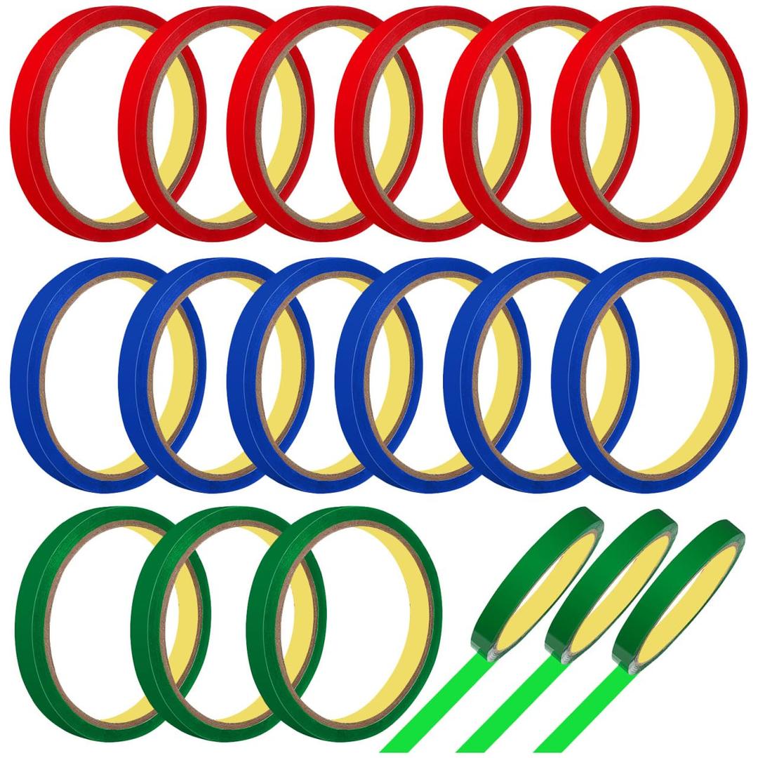 18 Rolls Bag Sealing Tape 12Mm Assorted Color Bag Sealing Tape 30m PET Material for Stainless Steel Sealing Machine for Home Supermarket Classroom Meat Labeling Red Blue Green (6Red 6Blue 6Green)