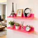 Floating Shelves for Wall Acrylic Wall Shelves for Bedroom Bathroom Living Room Kitchen 16.5X5.5'', Pack of 2, Neon Pink