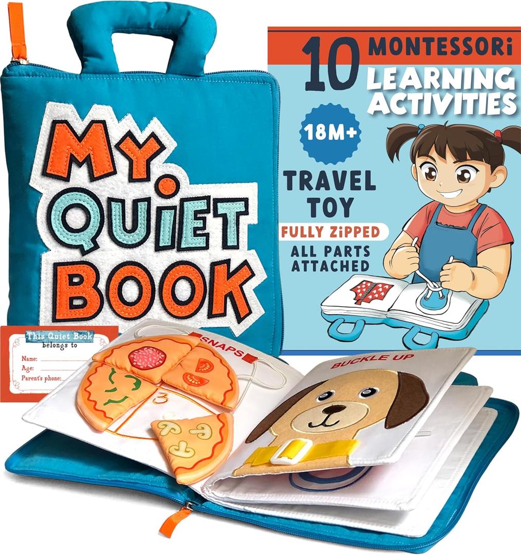 My Quiet Book - Toddler Travel Car Plane Airplane - All Parts Attached - Activity Montessori Board Book, Travel Toys for Toddlers 1-3, Gifts for 1 2 3 4 Year Old Girl, Birthday Gifts Toys Age 2-4 (Blue)