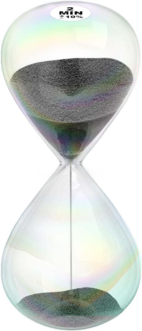 Sand Timer Hourglass,2 Minute Sand Clock with Simple Biloba Puff Design,2 Min Large Black Sand Watch Hour Glass Sandglass for Home,Desk,Office Decorative (Black)