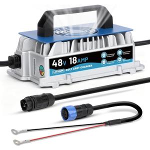 48V 18A Lithium Battery Charger, 1250W Fast Charging & 0V Wake Up 58.4V LiFePO4 Battery Charger, IP67 Waterproof, for 48V (51.2V) Golf Cart/Forklift/RV/Boat/Solar System LiFePO4 Batteries