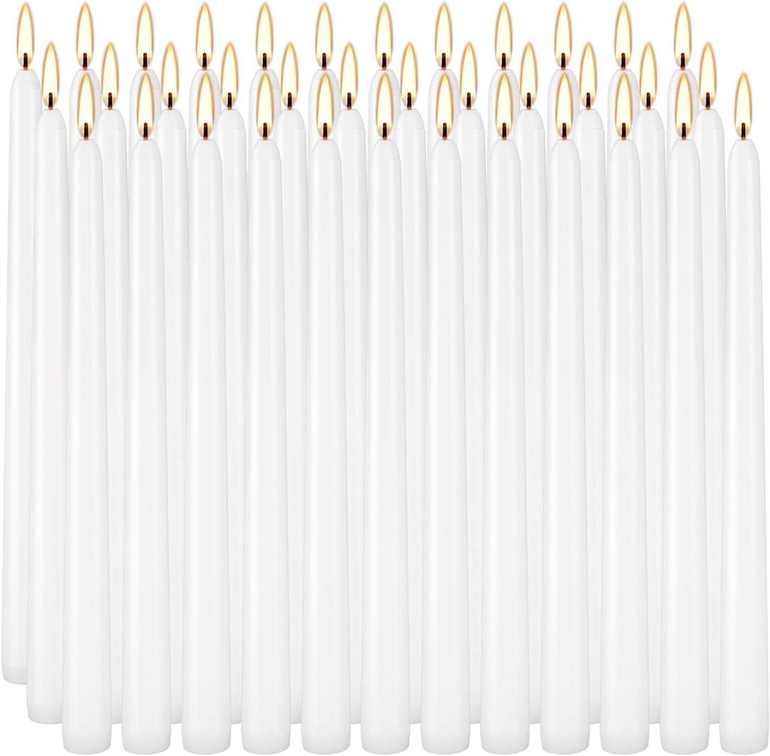 36 Pack White Taper Candles, 6-7 Hours Burn Time, Unscented and Smokeless, 4/5 x 10 Inch Dinner Candle Set for Household, Wedding, Party and Home Dcor Candlesticks