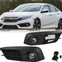 Fog Lights Assembly Compatible for 2016 2017 2018 Honda Civic Front Bumper Fog Light Driving Lamps w/Switch/Bulb Clear Lens