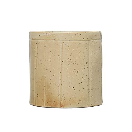 Creative Co-Op Decorative Stoneware Crock with Line Detail, Beige
