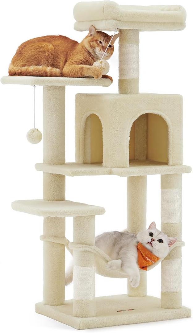 Feandrea Cat Tree, 44.1-Inch Cat Tower, Multi-Level Condo, Beige
with 4 Sisal Scratching Posts, 2 Perches, Cave, Hammock, 2 Pompoms for Indoor Cats, Easy to Assemble, UPCT261M01