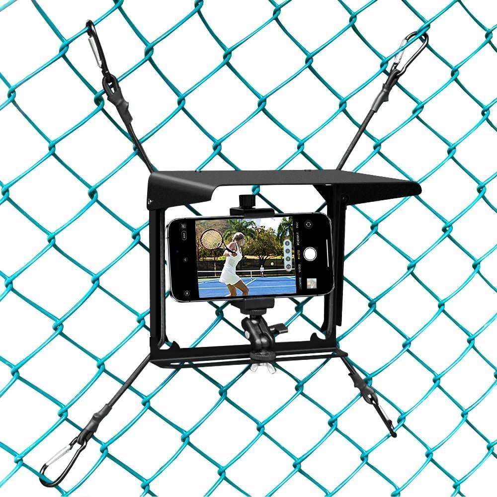 Cell Phone Fence Mount with Shade, Phones Holder Mounting Kit for iPhone, Mevo Start, GoPro and Other Action Cameras, for Recording Baseball, Hockey, Softball and Tennis Games (Black)
