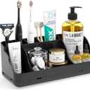 Bathroom Counter Organizer and Storage, 7 Slots Detachable Toothbrush Holders for Bathrooms, Anti-Slip Electric Toothbrush and Toothpaste Holder Countertop Vanity Organizer Accessories for Adults Kids (Black)