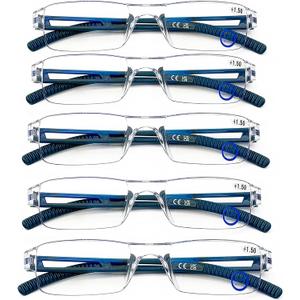 AQWANO 5 Pack Rimless Reading Glasses Women Men Blue Light Block, Lightweight Clear Frames Computer Readers Anti Glare, +1.25