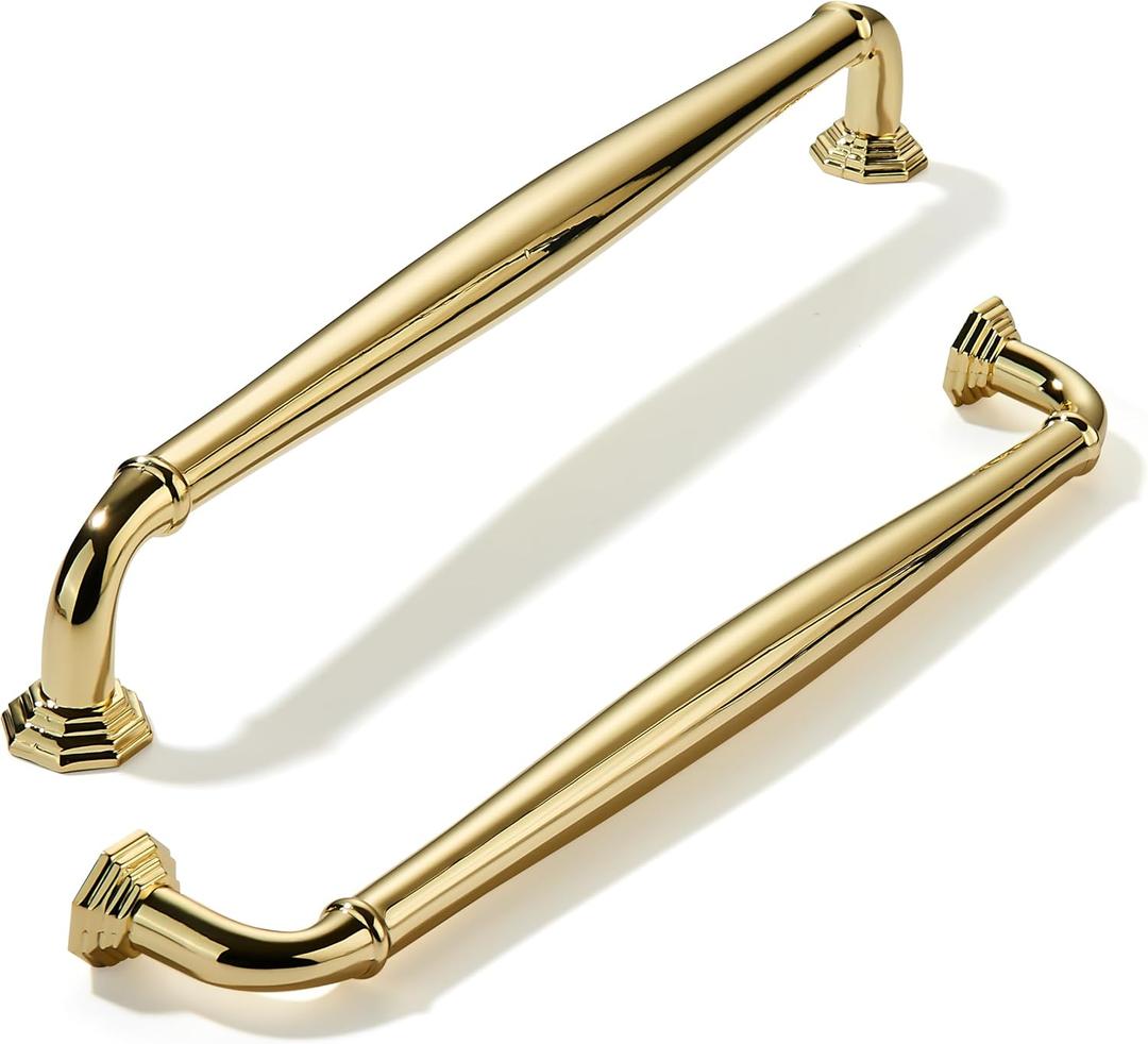 khtumeware 10 Pack 8 Inch(203mm) Polished Brass Cabinet Pulls Unlacquered Gold Cabinet Handle Heavy Duty Solid Cabinet Hardware for Cupboard Drawer Pulls Dresser Handle
