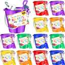Gemscream 12 Sets End of Year Student Gifts 5'' Sand Bucket with Beach Pails Postcards Ribbons for Summer Vacation Plastic Buckets Fun Water Bucket Summer Party Accessory for Pool Outdoor, 6 Colors