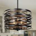 3-Light Dining Room Chandelier12.6" Rustic Black Drum ChandeliersWood Grain and Vintage Light Fixture for Kitchen Entryway Living Room (Rustic Drum)