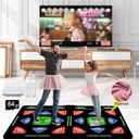 HDMI Double Music Dance Mat for Kids & Adults, Fitness Dance Pad with 64G Memory Card, 1000 Games, 885 Songs & 81 MVs, 3D Cartoon Dance Modes, Soft Flannel Material, Great