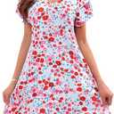 Summer Dresses for Women 2025 Beach Casual Sundress Floral V Neck A-line Dress Short Ruffle Sleeve Boho Dresses with Pockets Size S
