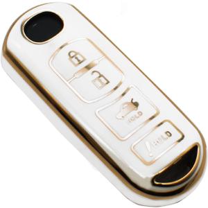 FEYOUN Key Fob Cover Compatible with Mazda 3 6 3 Sport CX-3 CX-5 CX-7 CX-9 MX-5 Miata Toyota Yaris iA Smart 4 Buttons TPU Remote Keyless Key Fob Case Protection Shell Accessories, White