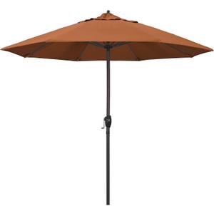 California Umbrella 9' Round Sunbrella Aluminum Outdoor Deck, Pool or Patio Umbrella, Crank Lift, Auto Tilt, Bronze Pole, Tuscan