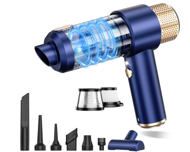 Handheld Car Vacuum Cleaner, 16000PA Hand Held Vacuum Portable Cordless, 2 in 1 Air Duster and Vacuum Cleaner with LED Light, Multi-Nozzles, 120W High Power Mini Vacuum for Home, Pet, Office