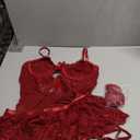 Lilosy Sexy Stocking Rhinestones Heart Garter Underwire Floral Mesh lace Sheer Babydoll Lingerie Teddy Bodysuit Skirt Set (Medium, Burgundy Red)