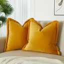 JUSPURBET Gold Decorative Velvet Fringe Throw Pillow Covers 24x24 Set of 2 Boho Soft Cushion Case for Home Decor Living Room Couch Sofa Bed