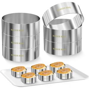 Hamburger Bun Rings, Burger Mold, 4.2 inch Large Ring Molds for Cooking, Set of 6, Nonstick, Made of Food Grade 304 Stainless Steel, Cooking Rings for Fried Eggs, Crumpets, Pancakes, Muffins and More