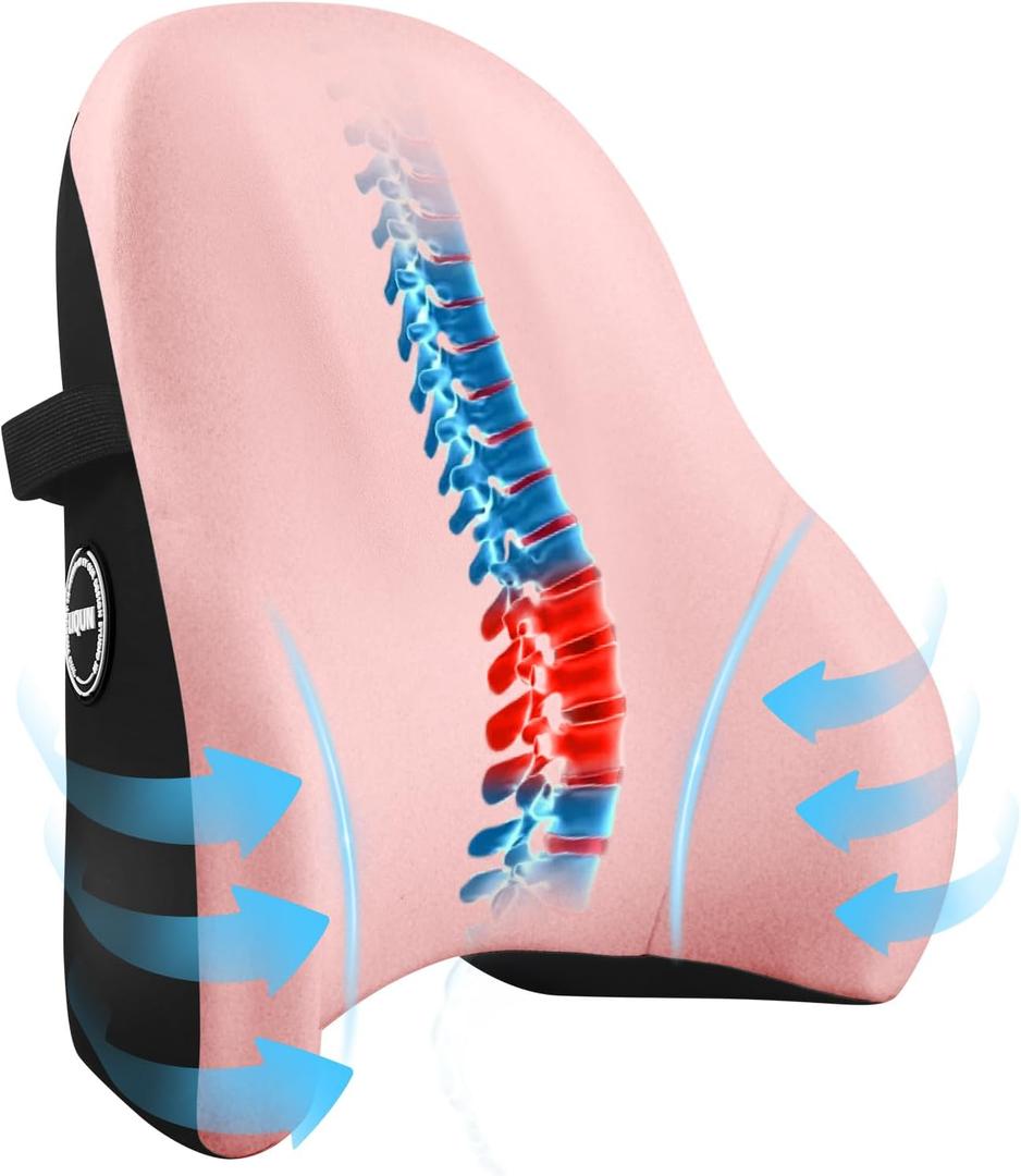 LIQUN Memory Foam Seat Waist Pillow, for Office Chair, Car, Game Chair Lower Back Pain Relief and Improve Posture Lumbar Support Pillow, (Pink)