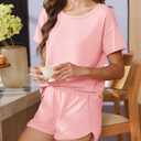 Ekouaer Women 2 Piece Pajama Sets Crew Neck Pjs Soft Short Sleeve Top and Shorts Sleepwear Summer Lounge Set (Pink, M)