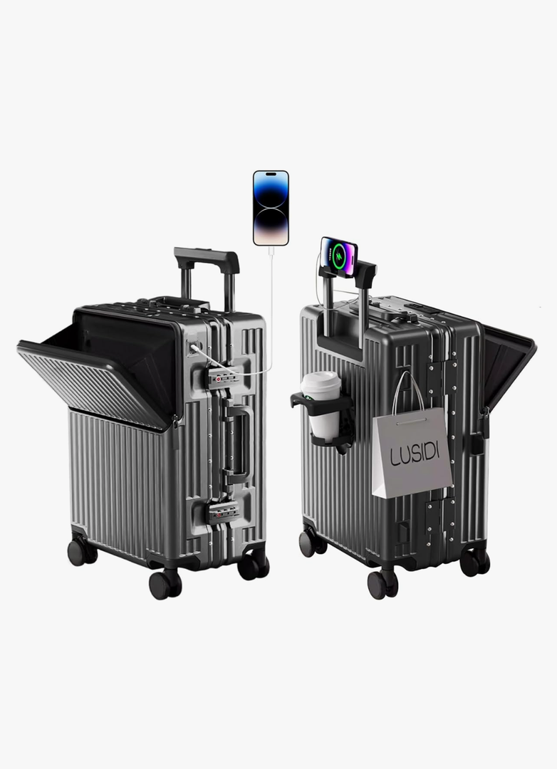 Zipperless Luggage, 22x14x9 Aviation Certified, Polycarbonate Aluminum Hardshell, Expandable Carry-On Luggage with Spinner Wheels, Hardshell Luggage, 20 Inch Cabin, Dark Gray