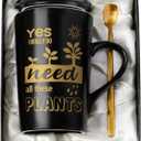Crazy Gardening Gifts for Women Men - Plant Lover Gift Coffee Mug, Garden Gifts for Gardeners, Plant Lady, Mom, Dad, Son, 14oz Black Ceramic Mug with Gold Print, Lid, Spoon Card, Luxury Gift Boxed